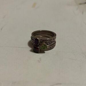 ‼️PENDING Silpada Stackable Silver Rings with Purple, Green and Red Gemstones